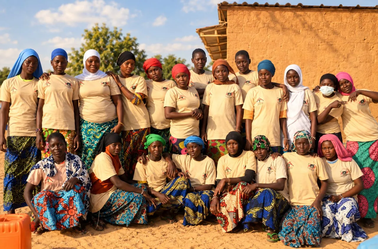 Groupe de jeunes filles et femmes réunies pour une sensibilisation communautaire